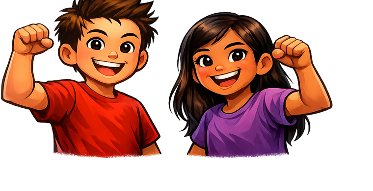 Two kids celebrating Battle Clock